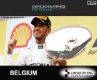 Льюис Хэмилтон празднует свою победу в Гран-при Бельгии 2015